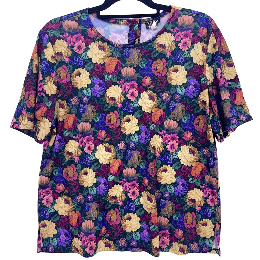 Lori of California Multicolor Floral Short Sleeve Top XL Vintage 90s Cottagecore
